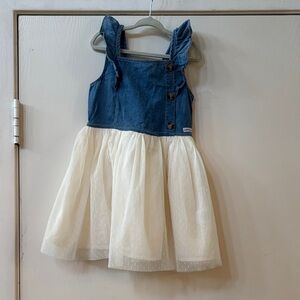 Calvin Klein Denim and White Dress with Ruffle Straps